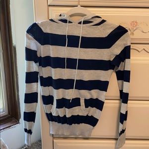 Blue and grey striped hoodie